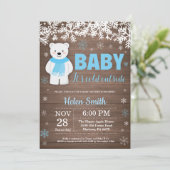 Rustikale Polar Bear Winter Boy Baby Dusche Einladung (Stehend Vorderseite)
