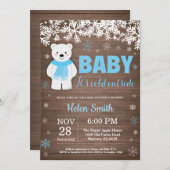 Rustikale Polar Bear Winter Boy Baby Dusche Einladung (Vorne/Hinten)