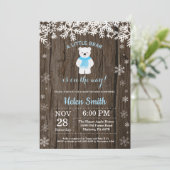 Rustikale Polar Bear Winter Boy Babydusche Einladung (Stehend Vorderseite)