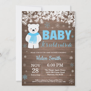 Rustikale Polarbär-Winter-Jungen-Baby-Party Einladung
