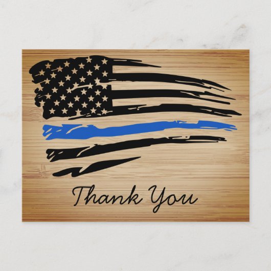 Rustikale Polizei Thin Blue Line Flag Vielen Dank Postkarte (Vorderseite)