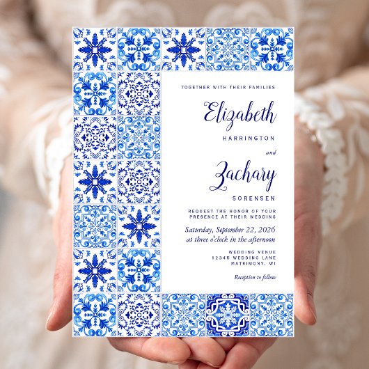 Rustikale Portugiesisch Tile Blue White Wedding Einladung