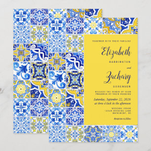 Rustikale Portugiesisch Tile Blue Yellow Wedding Einladung