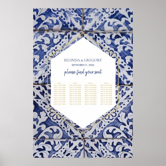 Rustikale Portugiesisch-Tiles Hochzeitskarte Poster (Vorne)