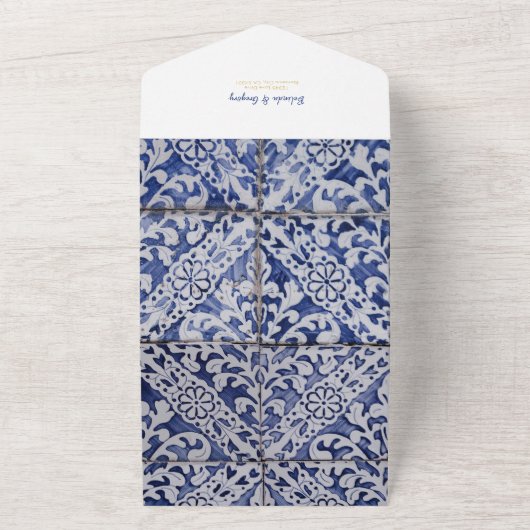 Rustikale Portugiesisch-Tiles Hochzeitsstifter QR- All In One Einladung (Außenbereich)