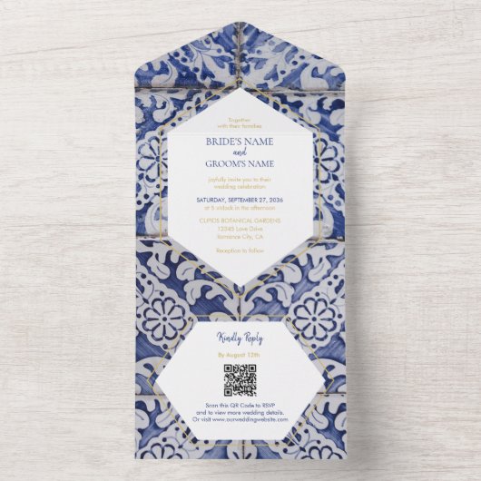 Rustikale Portugiesisch-Tiles Hochzeitsstifter QR- All In One Einladung (Innen Boden)