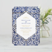 Rustikale Portugiesisch Tiles Wedding Einladung (Stehend Vorderseite)