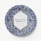 Rustikale portugiesische Tiles Wedding Pappteller (Vorderseite)
