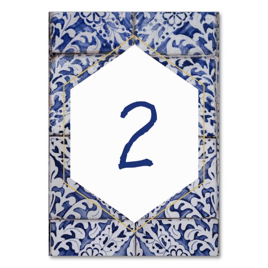 Rustikale portugiesische Tiles Wedding Tischnummer (Vorderseite)