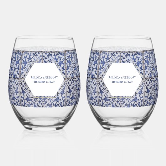 Rustikale portugiesische Tiles Wedding Weinglas Ohne Stiel (Vorderseite)