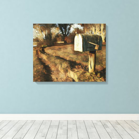 Rustikale Postbox auf einer Landstraße Leinwanddruck (Insitu (Holzboden))