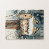 Rustikale Postbox mit Chickadevögeln Puzzle (Horizontal)