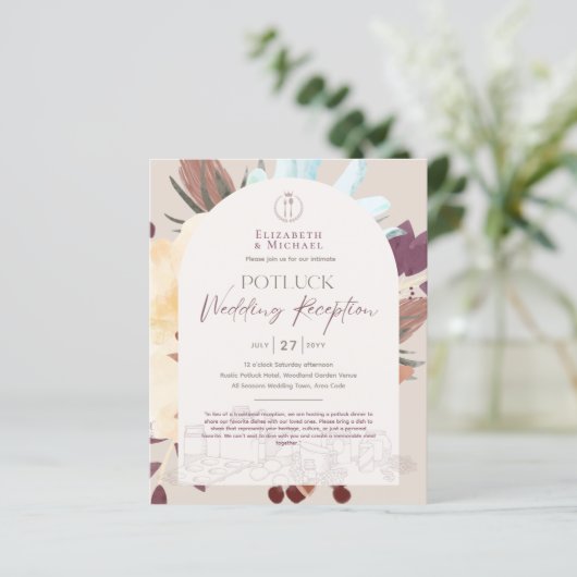 Rustikale POTLUCK-Hochzeitsempfehlung einladen (Stehend Vorderseite)