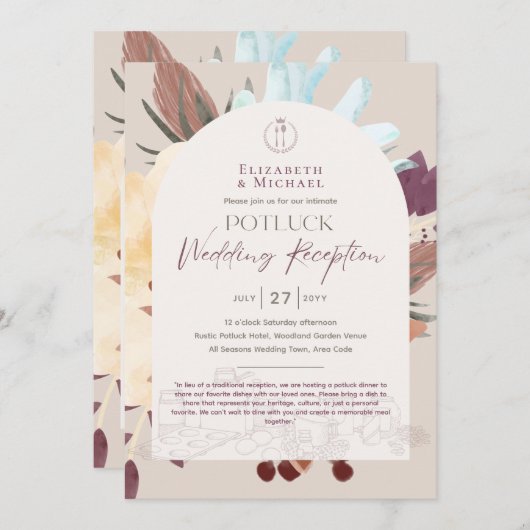 Rustikale POTLUCK-Hochzeitsplanung Einladung F (Vorne/Hinten)
