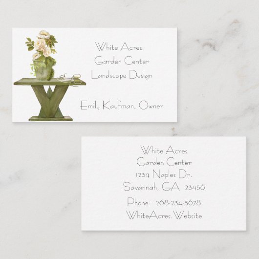 Rustikale Potting Bench und Rose für Gärtner Visitenkarte (Vorne/Hinten)