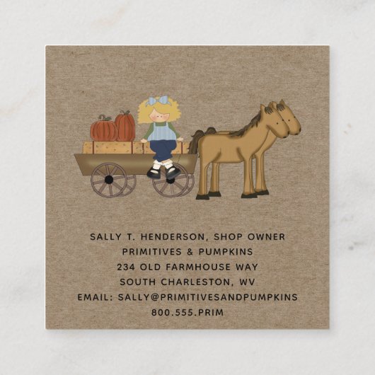 Rustikale, primitive Country Fall Business Card Quadratische Visitenkarte (Rückseite)