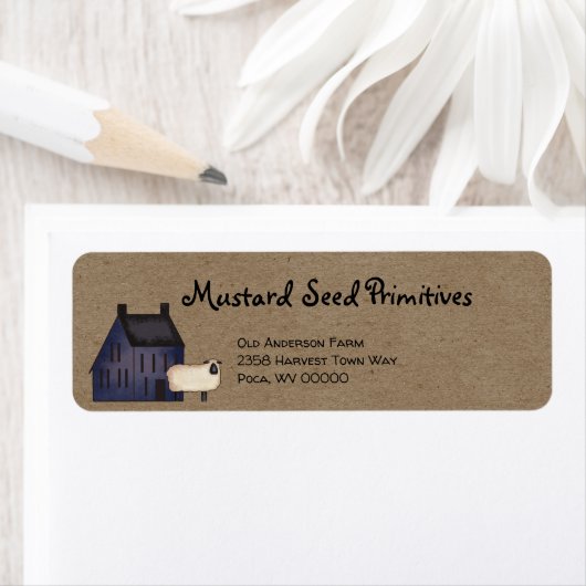 Rustikale primitive Country Saltbox-Rücksendeadres (Insitu)