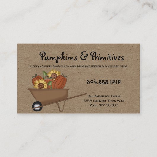 Rustikale, primitive Fall Pumpkins und Sonnenblume Visitenkarte (Vorderseite)