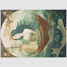 Rustikale primitive Frau mit dekoupage an Fischen Seidenpapier