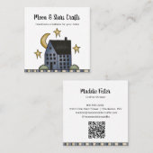 Rustikale, primitive Saltbox House Mondsterne Quadratische Visitenkarte (Vorne/Hinten)