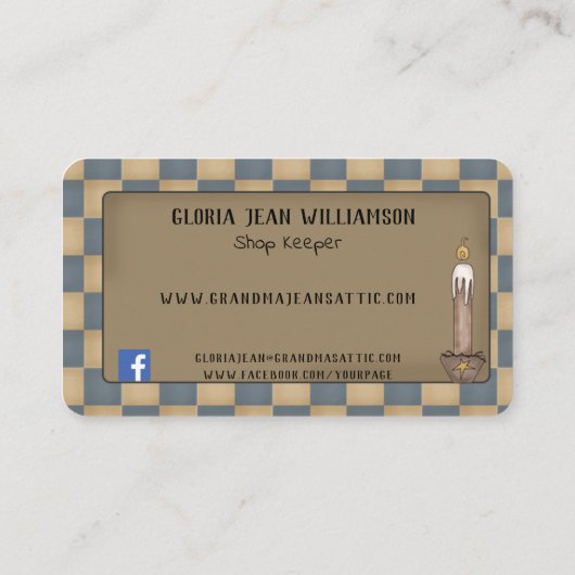 Rustikale, primitive Saltbox House Quilt Crow Visitenkarte (Rückseite)