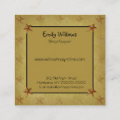 Rustikale, primitive Saltbox House und Sterne Quadratische Visitenkarte (Rückseite)