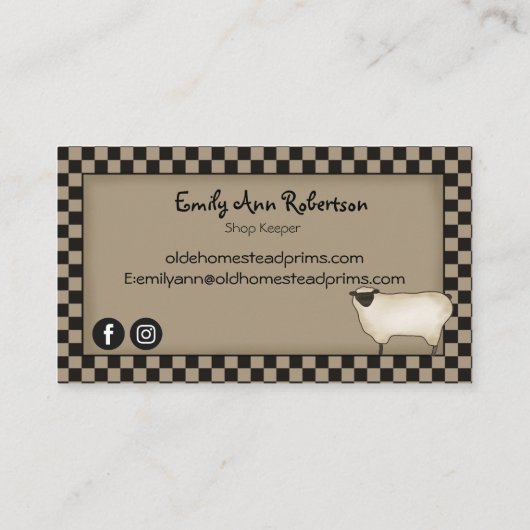 Rustikale, primitive Saltbox Willow Tree Country B Visitenkarte (Rückseite)