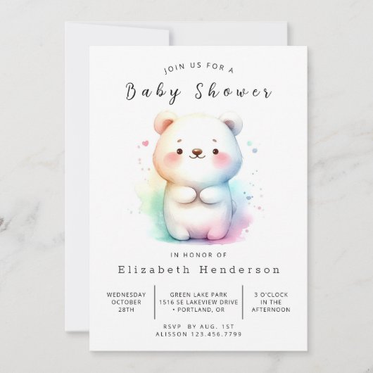 Rustikale Printable Bear Baby Dusche Einladung (Vorderseite)