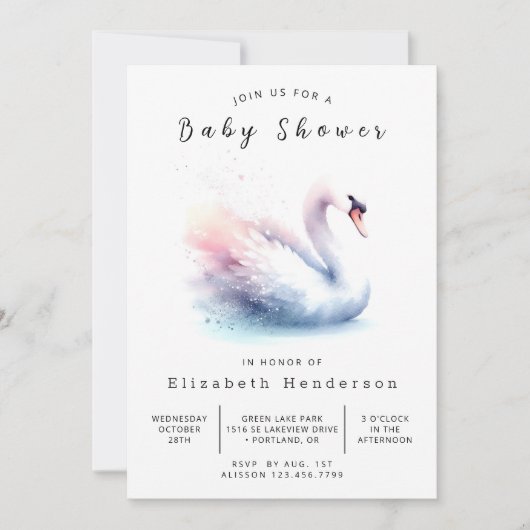 Rustikale Printable Swan Baby Dusche Einladung (Vorderseite)