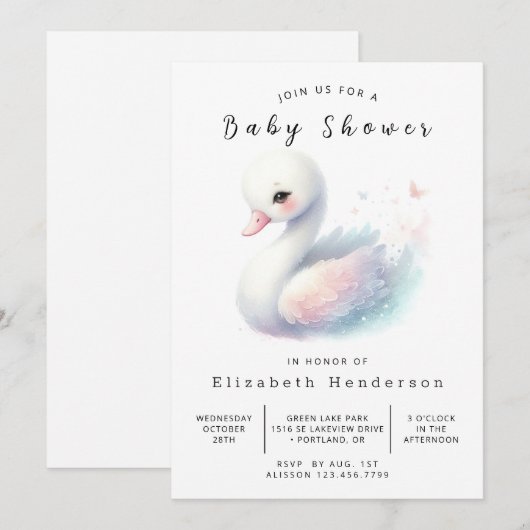 Rustikale Printable Swan Baby Dusche Einladung (Vorne/Hinten)