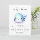 Rustikale Printable Whale Baby Dusche Einladung (Stehend Vorderseite)