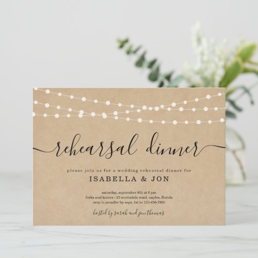 Rustikale Probe Abendessen Einladung (Stehend Vorderseite)