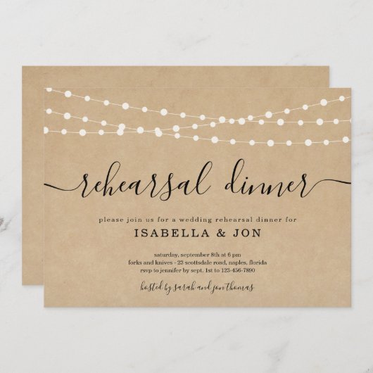 Rustikale Probe Abendessen Einladung (Vorne/Hinten)