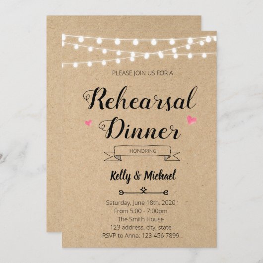 Rustikale Probe Abendessen Party Einladung (Vorne/Hinten)