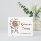 Rustikale Probe Abendessen Sonnenblume Braun Blüte Einladungspostkarte (Stehend Vorderseite)