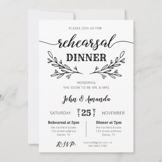 Rustikale Probe Einladung (Vorderseite)