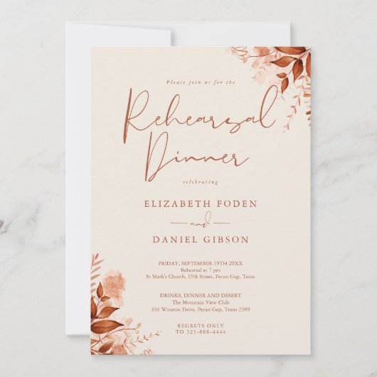 Rustikale Probe Herbst Herbst Abendessen Einladung (Vorderseite)