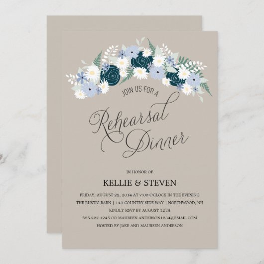 Rustikale Probe mit Blumendach Einladung (Vorne/Hinten)