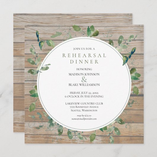 Rustikale Probe mit Holzgrün Einladung (Vorne/Hinten)