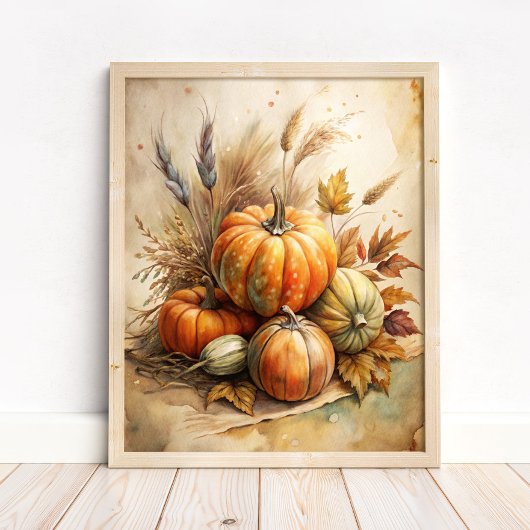 Rustikale Pumpkin & Autumn Leaves Boho Fall Mauer Poster
