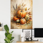 Rustikale Pumpkin & Autumn Leaves Boho Fall Mauer Poster (Heimbüro)
