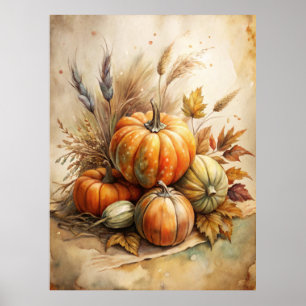 Rustikale Pumpkin & Autumn Leaves Boho Fall Mauer Poster