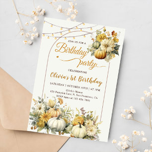 Rustikale Pumpkin Fall Floral Geburtstagsparty Einladung