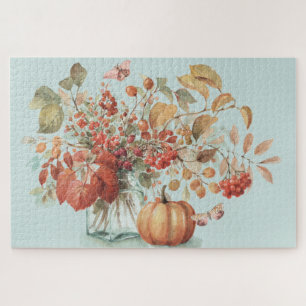Rustikale Pumpkin Fall Foliage Bouquet Wasserfarbe Puzzle