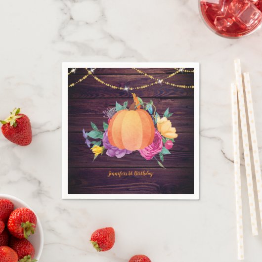 Rustikale Pumpkin Fall Wasserfarbe Folklorefarben Serviette (Beispiel)