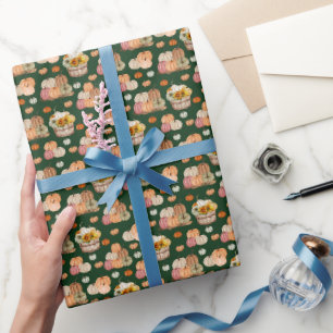Rustikale Pumpkin Harvest auf Forest Green Geschenkpapier