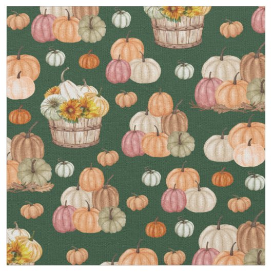 Rustikale Pumpkin Harvest auf Forest Green Stoff (Nahaufnahme)