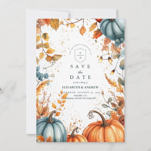 Rustikale Pumpkin-Hochzeit im Herbst Save The Date (Vorderseite)