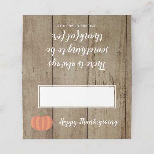 Rustikale Pumpkin-Imitate Wood Fall Happy Thanksgi Platzkarte (Außenseite Aufgefaltet)