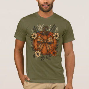 Rustikale Pumpkin mit Karierten Bow & Fall-Blume T-Shirt